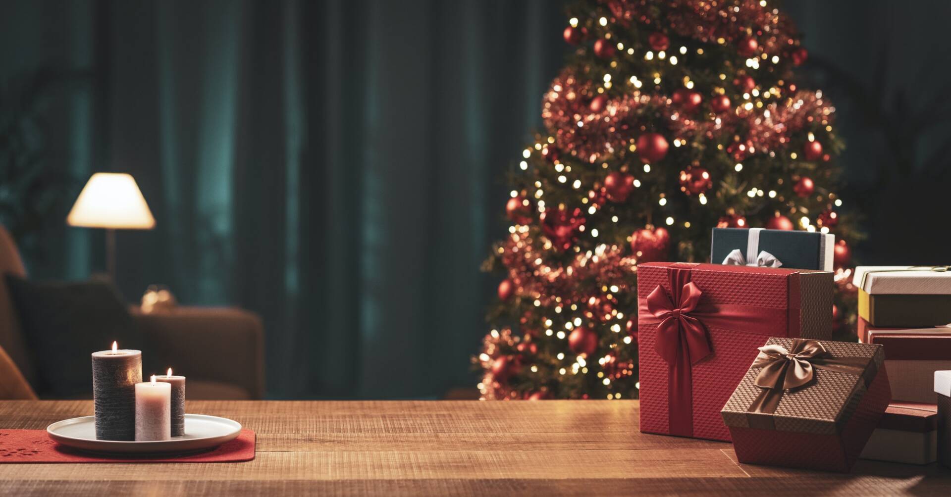 Christmas tree and gifts in the living room